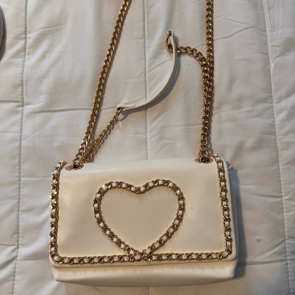 INC International Concepts Cream Heart Chain Crossbody Bag